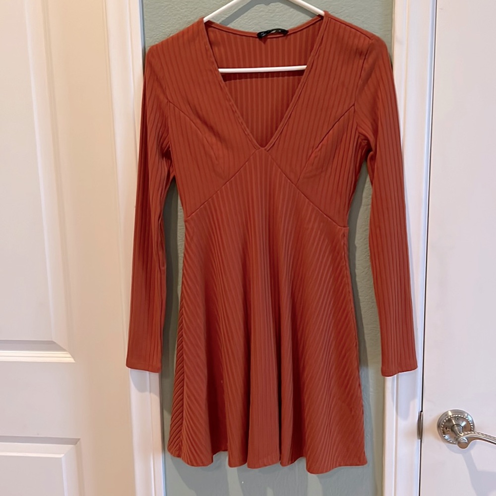 Rust colored mini skater dress